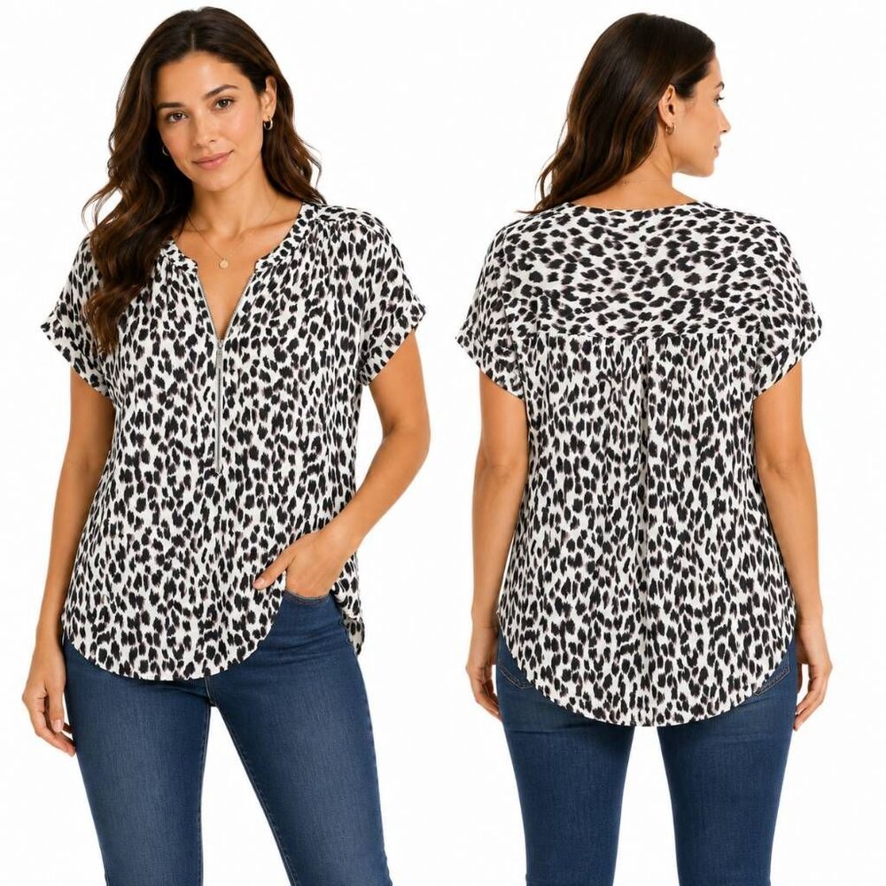 Maurices Leopard Print Zip Blouse Medium